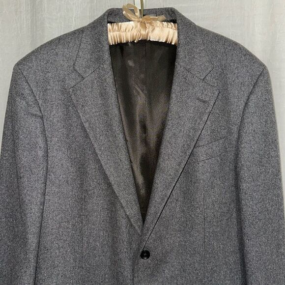 OSCAR DE LA RENTA 44L Gray Pure Wool Cashmere Blend Blazer Jacket Sport Coat - Picture 3 of 16
